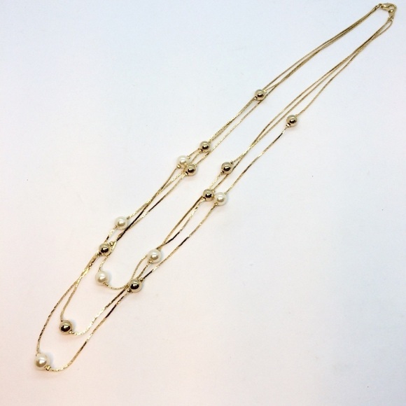 3/$30 VINTAGE 80S MULTI STRAND PEARL GOLD TONE BALL CHAIN NECKLACE LAYERED - Picture 5 of 13